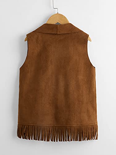 Verdusa Girl's Faux Suede Tassel Vest 70s Hippie Cardigan Cowgirl Fringe Jacket2