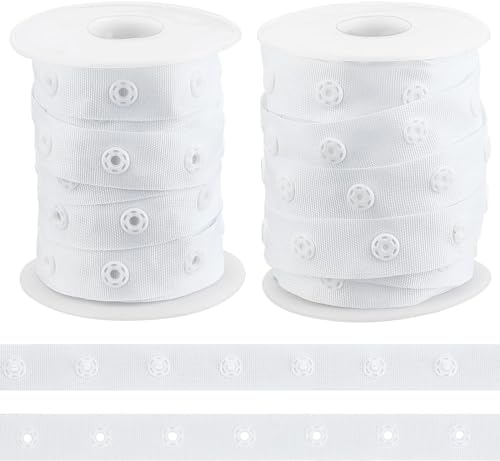 OLYCRAFT 8.6~9.1m Sewing Snap Button Tape Trim 18mm Wide Press Button Tape White Polyester Press Stud Trim Sewing Fastener Plastic Press Stud Ribbon for Sewing Crafting Clothing Accessories