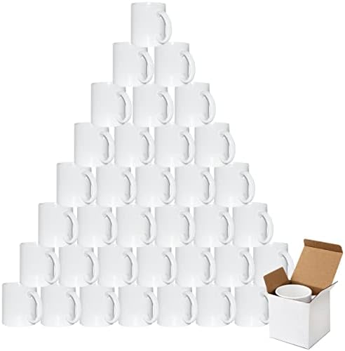 Blisswood 36x White Sublimation Mugs 11Oz Blank Large Handle Coffee Mug with Gift Boxes, ORCA Coated Ceramic Plain White Mugs for Heat Press Printing