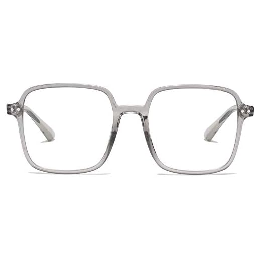 SOJOS Square Blue Light Blocking Glasses Oversized for Women TR90 Frame Filter SJ5081 with Crystal Grey Frame/Anti-Blue Light Lens