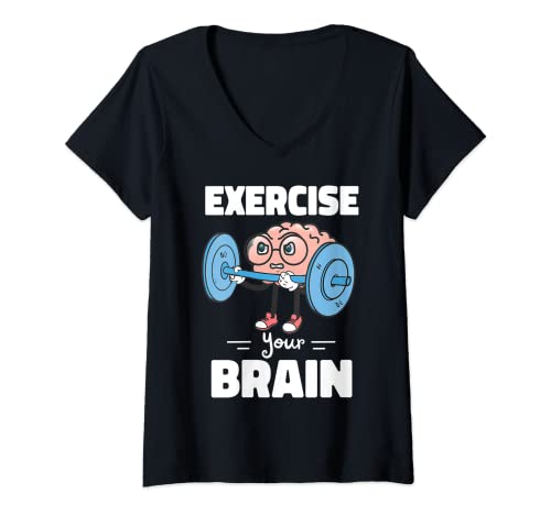 Womens Exercise Your Brain Diet Health Cognitive Function Supporter V-Neck T-Shirt
