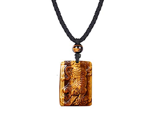 Haskare Mens Stone Pendant Tiger Eye Chakra Healing Pendant Necklace Natural Stone Jewelry, Adjustable 0