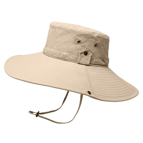 VanderHOME Sonnenhut Herren UV Schutz Breite Krempe Faltbar Fischerhut Herren Sommer mit Kinnband Outdoor Hut Wasserdicht Atmungsaktiv Wandern Hut Herren für Camping Reisen, Khaki Cover