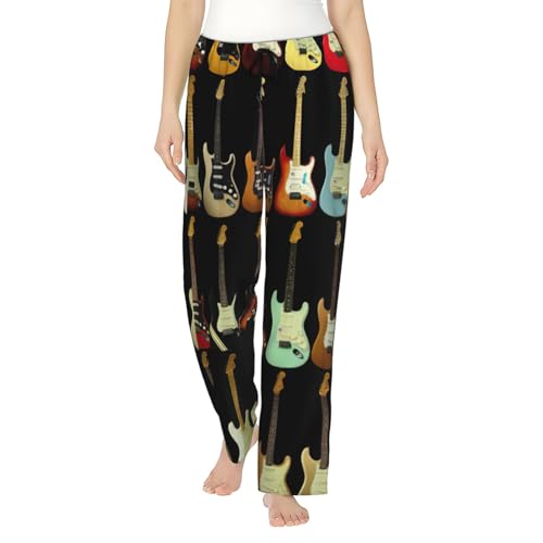 Pantalon de pyjama femme doux ample imprimé guitare avec poches
