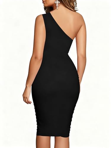 Image of TOPSRANI Women Sexy Midi Dress Bodycon Casual Sleeveless Basic Ruched Tank Summer Club Party Dresses