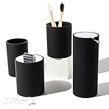 Sleek Matte Black Bathroom Accessory Set 4 Pcs Complete Bathroom Set Modern Bathroom Decor Bathroom Organizer Accesorios para baños Toothbrush Holder Soap Dispenser Set Home Decor Clearance
