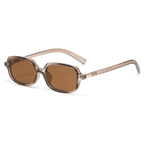 RUNHUIS Mode Rechteckige Sonnenbrille für Damen Herren, Vintage Retro Kleine Quadratische UV400 Brille (Klar Braun/Tee)