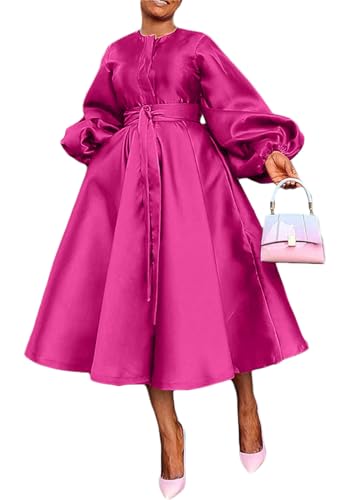 SHINFY Casual Church Dresses for Women Satin Long Sleeve A