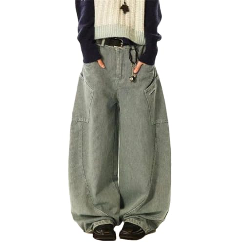 Men's Vertical Striped Jeans Side Pockets Deconstruction Machete Pants Wide Leg Denim Trousers