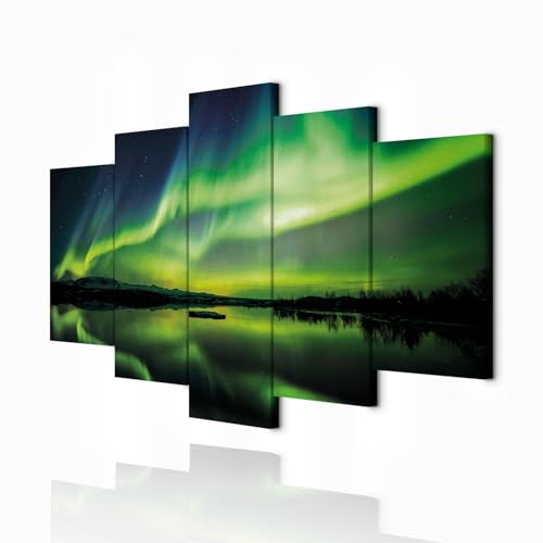 decomonkey Bilder Polarlicht 200x100 cm 5 Teilig Leinwandbilder Bild auf...