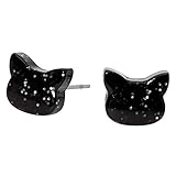Claire's Silver Glitter Cat Stud Earrings for Girls, Black with Silver Glitter, Post Back, 1 Pair