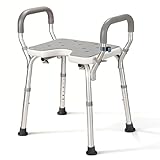 Duschhocker für Senioren, 6-stufig höhenverstellbarer Badewannenhocker mit Armlehnen & U-Sitz, Rutschfester Aluminium Duschstuhl mit Eva-Polster, 38-67cm, 150kg Tragkraft für barrierefreies Baden