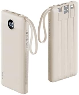 VRURC Portable Charger Power Bank,10000mAh Travel Essentials Battery Pack, 5 Outputs 2 Inputs Slim USB C Charging Bank Built-in Cables Cords for iPhone 17 16 15 13,Samsung,Android-Light Coffee(1 Pack)