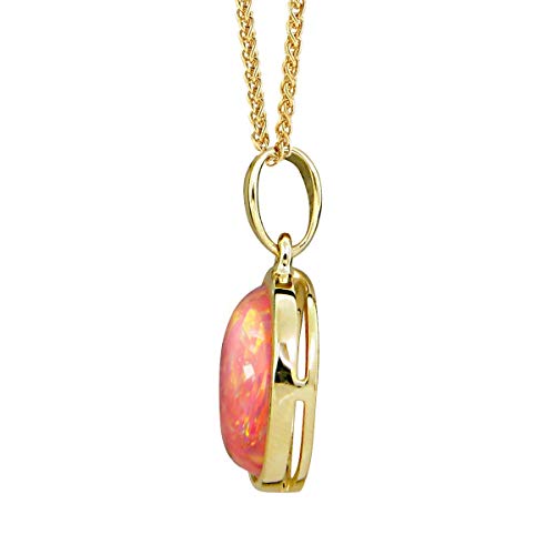 Collar de oro amarillo con colgante de ópalo rosa 10 mm