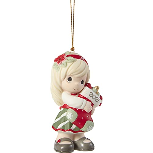 Precious Moments 211002 You Fill Me With Christmas Cheer 2021 Dated Girl Bisque Porcelain Ornament, White #TOP2