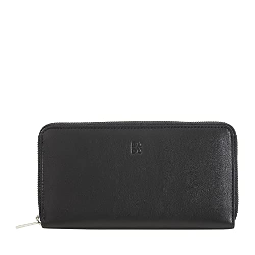 DUDU Große Bunte Damenbrieftasche RFID in echtem Leder mit Rundum - Reißverschluss Schwarz