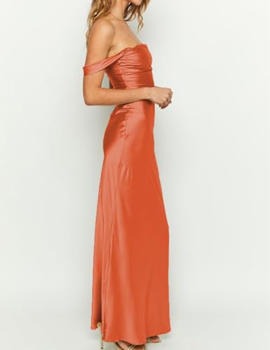 Image of Realtix Satin Off The Shoulder Strapless Bridesmaid Maxi Dress for Women | Elegant,Ruched,Backless,Long,Tube,Sleeveless,Bridesmaid,Wedding Guest,Evening,Cocktail Party,Semi Formal,Garden Party