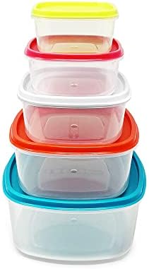 Set of 5 - 220/350/600/1200/2000ml Food Storage Container Stackable Food Prep Container with Lid, Airtight BPA-Free, Microwave, Freezer & Dishwasher Safe (Assorted Color)