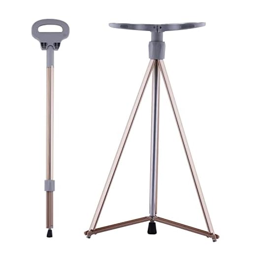 DINVES Portable Cane Seat, Walking Cane with Seat, Folding Walking Cane, Tripod Cane Stool with 2 Base Tips, Lightweight Cane Stool, Stick Chair with Travel Bag, Mobility Aid Crutch for Seniors