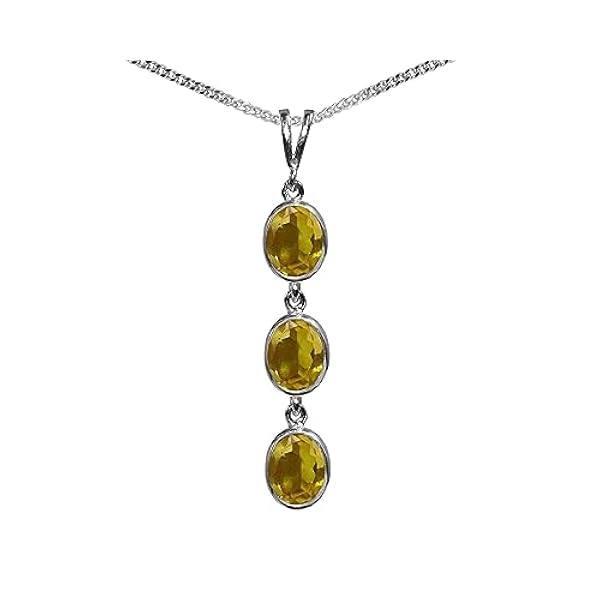 Beautiful Jewellery Company BJC® - Collana in argento Sterling massiccio con citrino naturale a tripla goccia ovale da 4,50 ct e catenina in argento Sterling