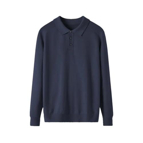 Men Long-Sleeved Knitted Shirt with Turnover Collar Sweater and All-Match Simple Business Sweater Blue Gray9 2XL