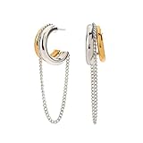 MIYUEFAN Pendientes Mujer Plata de Ley 925, Pendientes Aro con Cadena Chapado en 14K Oro Hipoalergenicos De Moda Joyería Regalos para Mujeres Niñas (Oro & Plata)