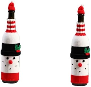 2 Pack Knitted Wine Bottle Covers with Snowman Design, Christmas Champagne Bottle Cozy Set, Festive Home Bar Decor Handmade Gift (Black and white)