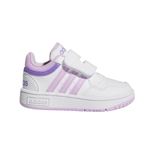 adidas Hoops 3.0 Low Top Basketball Sneaker, White/Bliss Lilac/Violet Fusion, 6 US Unisex Big Kid