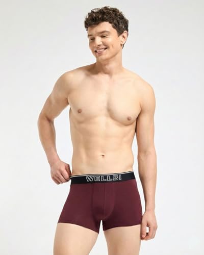 Image of Wellbi Mens Bamboo-Cotton Solid Trunks | 3x Softer Than Cotton | Breathable | Moisture-Wicking | 5x Odour Control | 4-Way Stretch | No Ride-Up Underwear