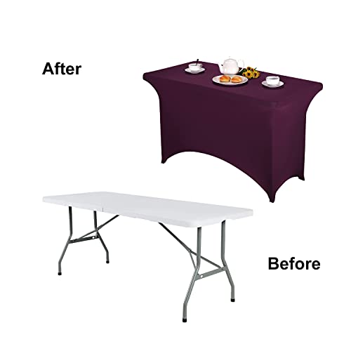 Image of FORLIFE Burgundy Spandex Table Cover - Fitted 4ft Rectangular Tablecloth for Weddings, Banquets, Parties - Stretch Patio Cover