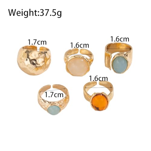 Chunky Gold Ring Set for Women Stackable Thick Acrylic Knuckle Rings Pack 5Pcs Hammered Resin Open Statement Rings Stack Trendy Jewelry Accessories3