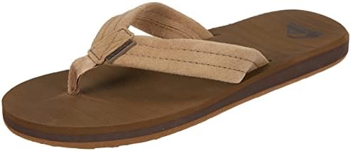 Quiksilver Men's Carver Suede 3 Point Flip Flop Athletic Sandal, Tan/Solid, 9 M US