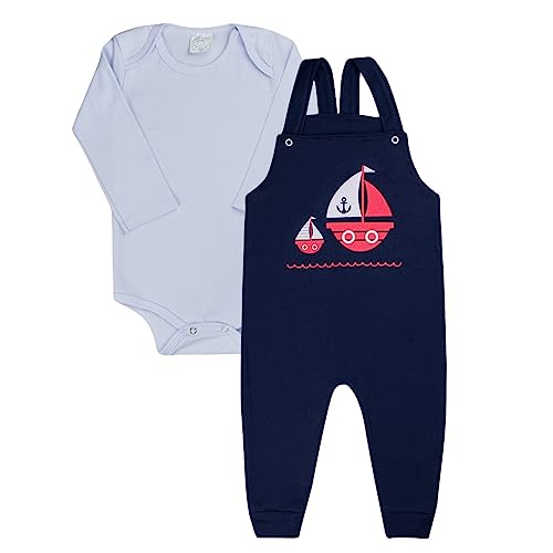 Kit Roupa de Bebe 6 Peças Jardineira e Body Manga Longa em Moletinho para Menino (M)