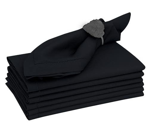 Ruvanti Linen Napkins Set of 6, Linen Cotton Blend 20”x20” - Black