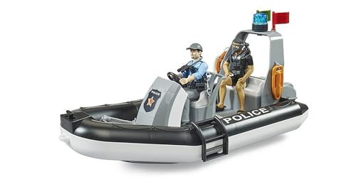 Bruder 62733 bworld Police Boat with Rotating Beacon Light, 2 Figures and Accessories