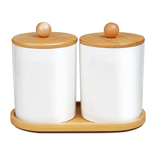 2 Pack Of Storage Containers With Lids Qtip Holder Bathroom Set For Farmhouse Kitchen Decor Canisters Sets For The Kitchen Coffee Canister Set With Tray For Cotton Ball, Candy, Coffee (Ceramics) #TOP18