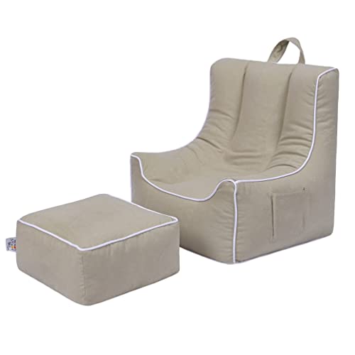 Ready Steady Bed Fauteuil Poire pour Enfant avec Pouf | Fauteuil pour Enfant Ergonomique | Meubles Confortables pour Enfants | Fauteuil pour Salle de Jeux en Toute sécurité (Beige)