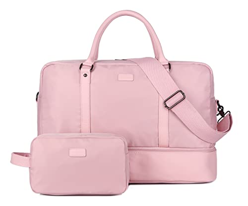 Women Travel Duffel Bag Weekender Overnight Bag Sports Tote Gym Bag With Shoe Pouch Free Toiletry Bag Hb-38 (Pink) #TOP7