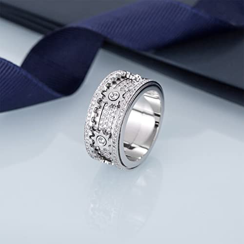 Lyhmgz Anxiety Stress Relieving Band Rings Fidget Spinner Man Couples Rotating Mechanical Ring(Full Diamond Silver 8) #TOP2