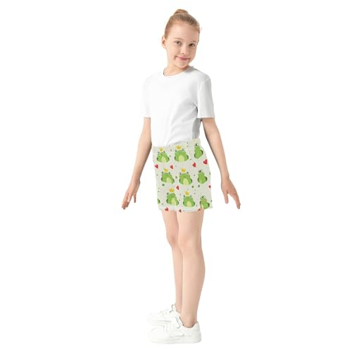 Girls Lounge Shorts Cute Green Frogs with Yellow Crowns Animal Print Kids Pajama Athletic Summer Activewear, X-Small4