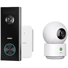 AOSU 2K Doorbell Camera Wireless Bundle 360-Degree 2K Security Camera Indoor, Home Wireless Security System Compatible with Alexa and Google Assistant, 24/7 Secure Your Home Inside and Out