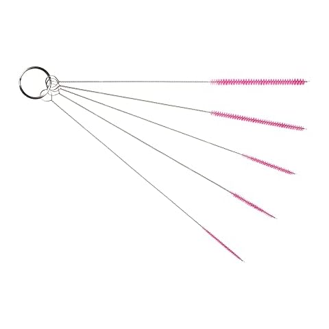 8 Inch Nylon Tube Cleaning Brush Set, Small Sizes (Pink), 5 Piece Kit, Long Deep Cleaning Brushes with Flexible Handles for Bottles, Straws, Pipes, Keyboards, Glass, Guns and Detailing, Heavy Duty Cover