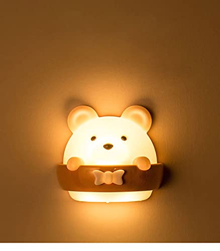 Image of Cute Bear Shaped LED Night Light Rechargeable Plug-in Remote Control Bedroom Bedside Wall lamp