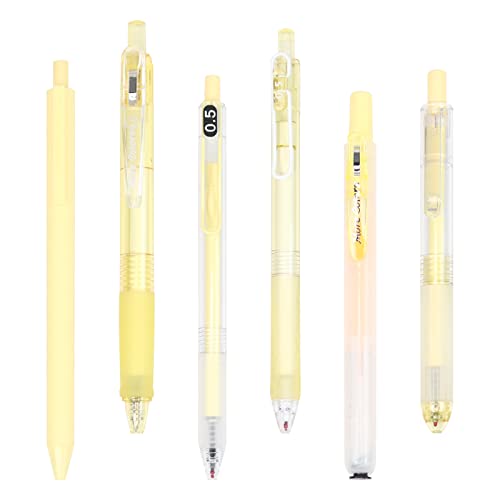Buqoo Gel Pens, Highlighter Pens 0.5Mm Retractable Rollerball Pens Black Ink Smooth Pens For Diary Coloring Painting Doodles Crafts, 6 Pack (Yellow) #TOP27