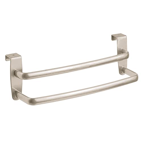 Mdesign Over-Door Cabinet Towel Holder - Kitchen Cabinet Double Towel Bar Rack - Over Cabinet Towel Bar Hanger For Hand, Dish, And Tea Towels - 9.84" Wide - Spira Collection - Satin #TOP7