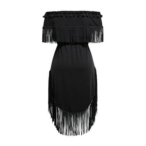Robe asymétrique à franges fluide au tombé impeccable pour cocktail
