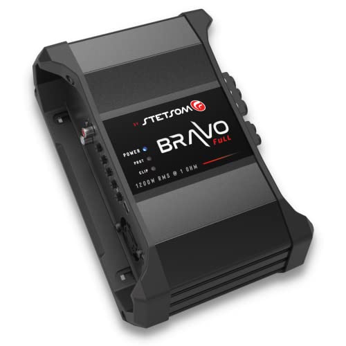 Stetsom Bravo Full 1200 1 Ohm Mono Car Amplifier, 1200.1 1.2K Watts RMS, 1Ω Stable Car Audio, HD Sound Quality, Crossover & Bass Boost, Car Stereo Speaker Subwoofer MD, Smart Coolers