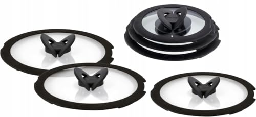 Tefal Ingenio - Lot de 6 couvercles en verre - Diamètre : 16/18/20/22/24/28 cm - Avec poignée rabattable et ouverture de sortie de vapeur - Verre/silicone