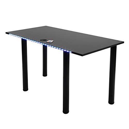 Preisvergleich Produktbild MÖBELSYSTEM Gaming Schreibtisch mit LED Beleuchtung, Computertisch, Gamertisch, Kabelmanagementsystem / Kabeldurchführung - grau