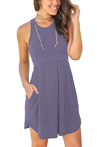 Longyuan Women's Casual Dress Sleeveless T-Shirt Dresses Juniors Comfy Sundresses 2X-Large Purple Gray #TOP1